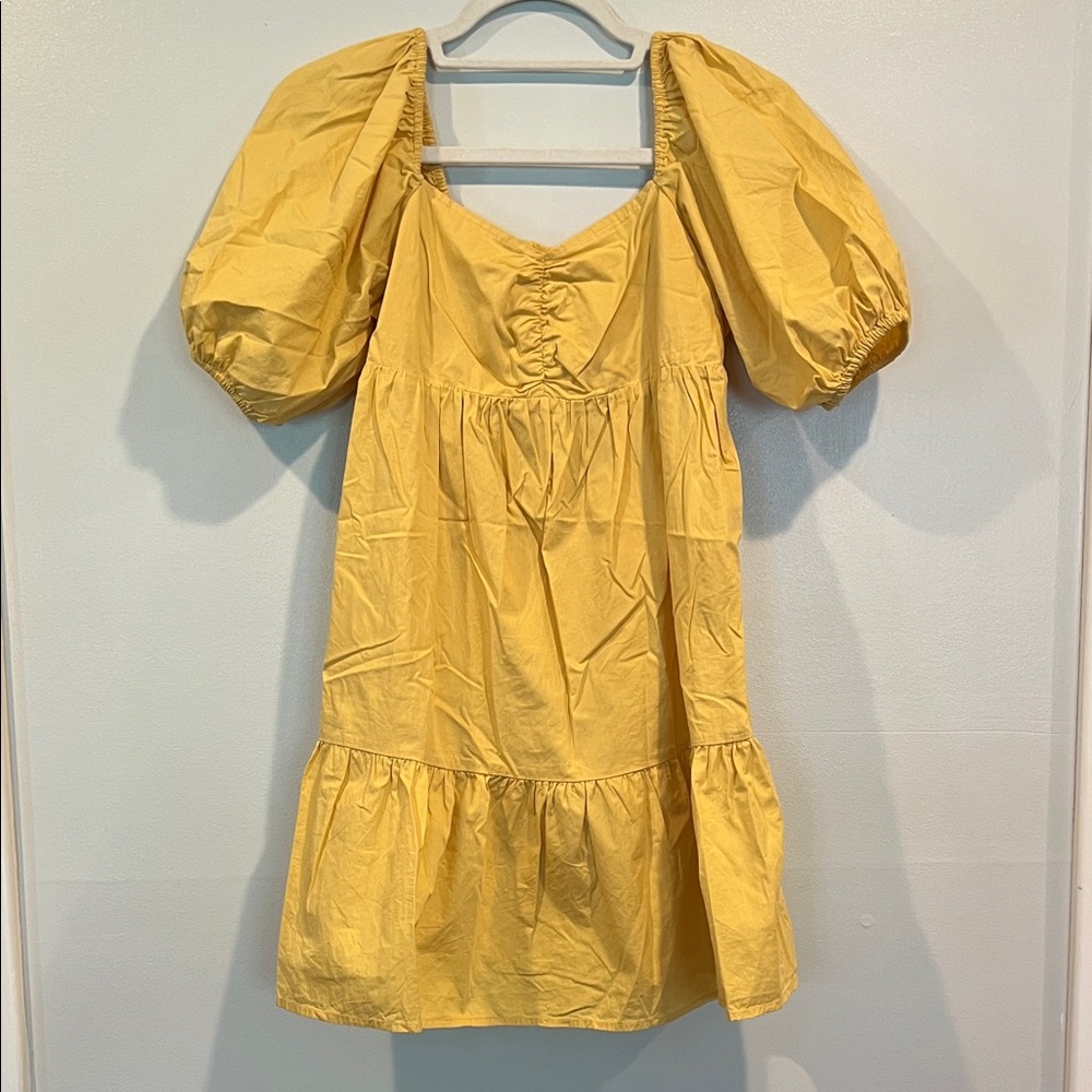 Billabong Dress Yellow Puff Sleeve Medium M